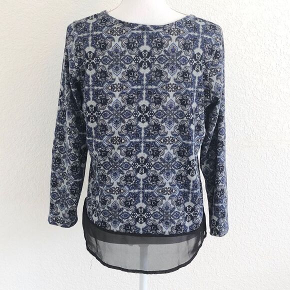 Christine Gerard Blue Black Kaleidoscope Patterned Long Sleeve Sweater Blouse - Picture 2 of 5